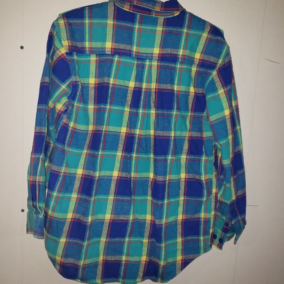 vintage Cotton Ginny women's pullover green blue plaid flannel shirt, size S - Picture 6 of 9